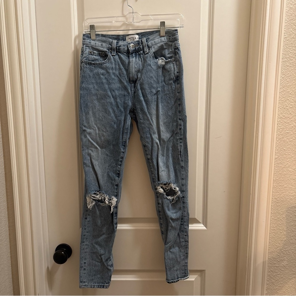 Pistola Nico Mid Rise Distressed Light Washed Skinny Jeans  Size 24 Edgy Grunge